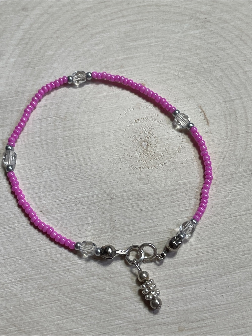 Pink 925 Beaded Charm Bracelet Stretch with a clasp